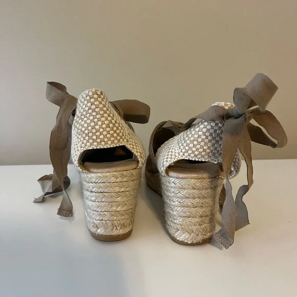 Brown Espadrille Wedge Sandals with Ankle Wrap - Picture 5 of 7